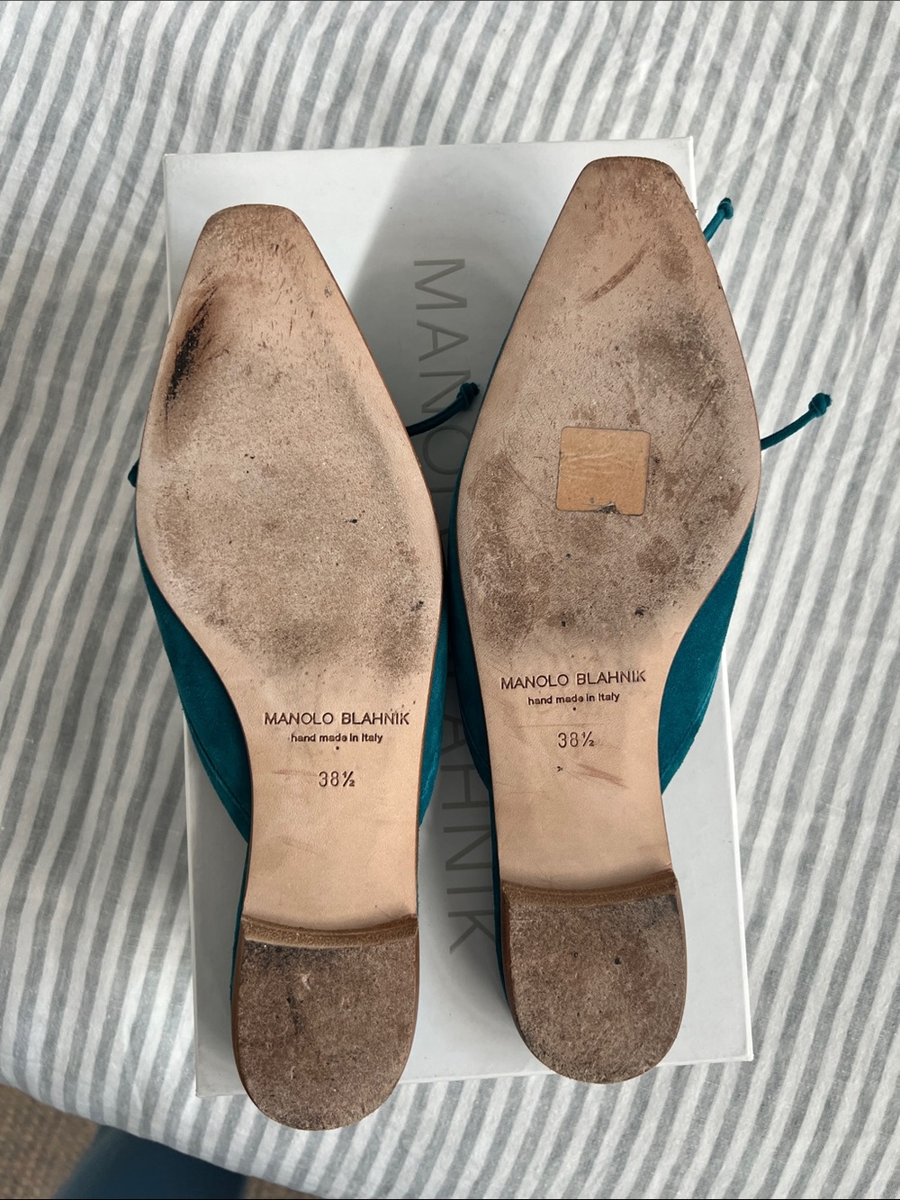 Manolo Blahnik Teal Suede Mules - Picture 5 of 5